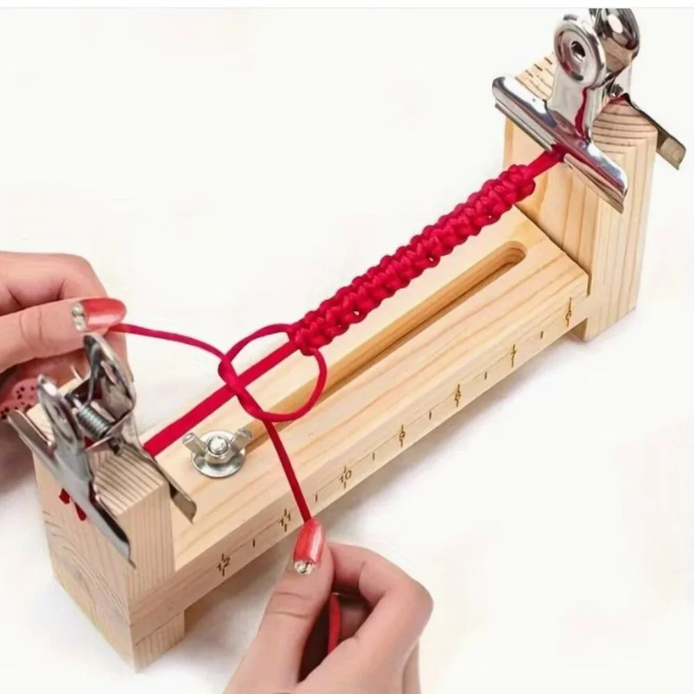 Adjustable Wooden Bracelet Making Tool with Two Clips.
